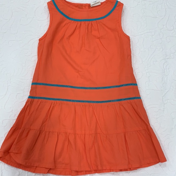 Mini Boden Coral & Turquoise Linen Dress Girls 4-5 - Picture 2 of 6